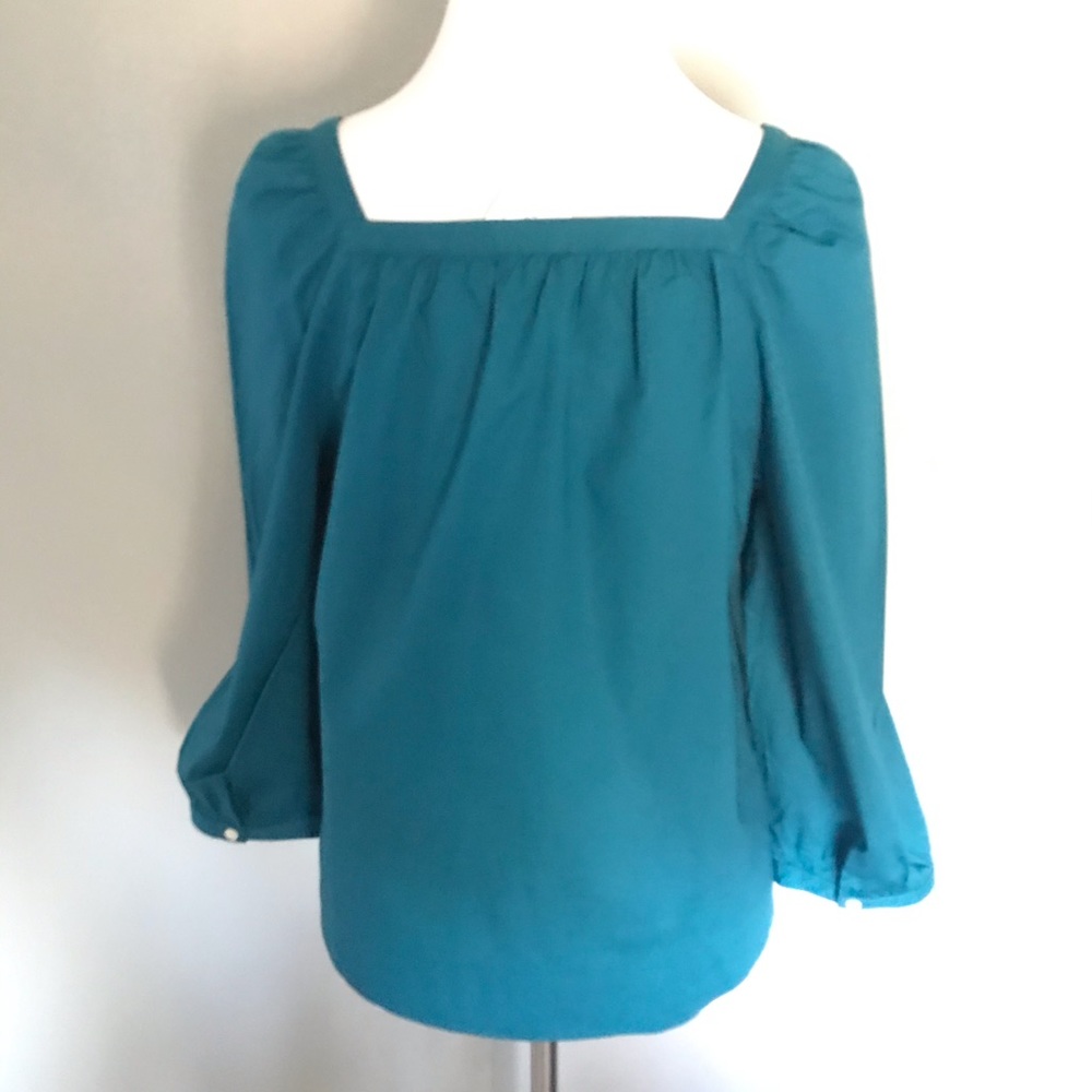 J. Crew peasant style top in teal NEW with tags